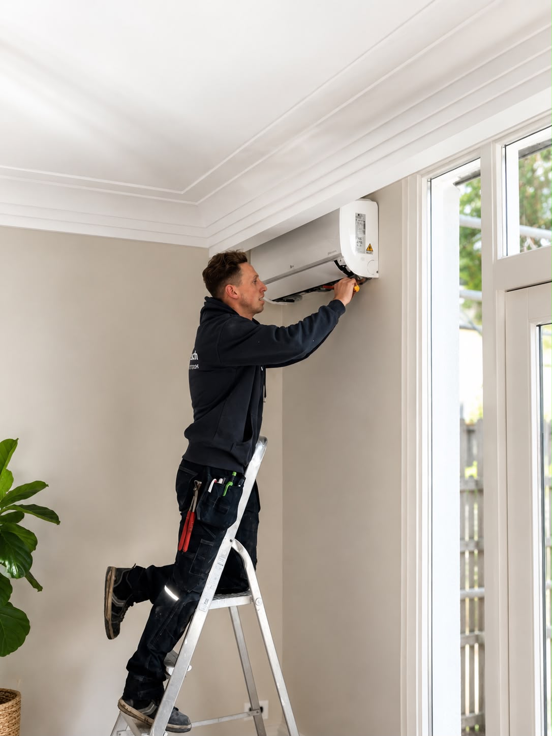 Monteur installeert airconditioning